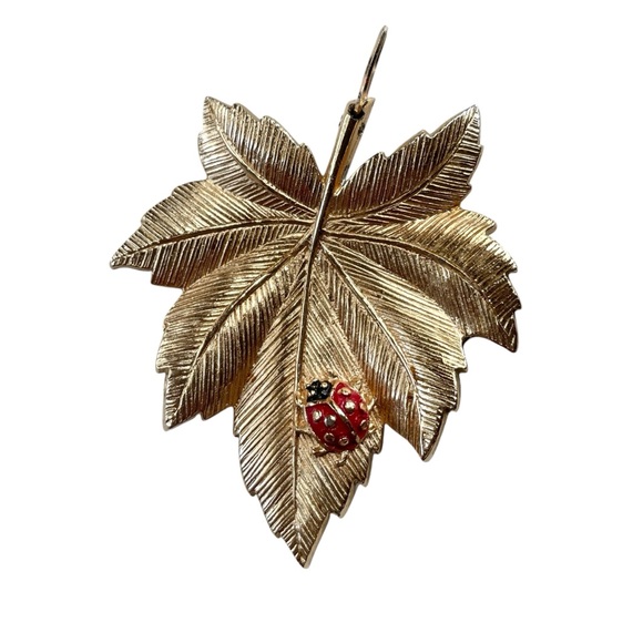 VTG Ladybug Gold Tone Marcel Boucher Leaf Pendant W.German Pin Earrings Set - Picture 7 of 9